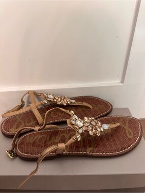 Sam Edelman Gold Jeweled T-Strap Sandals